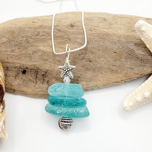 Genuine Sea Glass/Sea Glass Jewelry/Sea Glass Christmas Tree/Christmas Tree Pendant and Earrings/Holiday Jewelry/Christmas Necklace/172