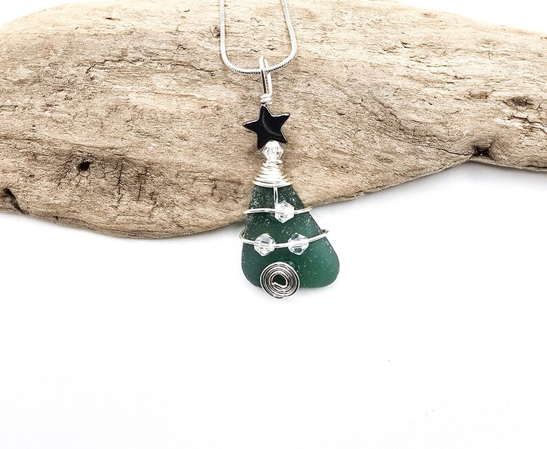 Genuine Sea Glass Christmas Tree Pendant/sea Glass Christmas Tree
