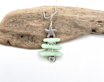 Genuine Sea Glass/Sea Glass Jewelry/Sea Glass Christmas Tree/Christmas Tree Pendant/Holiday Jewelry/Christmas Necklace/103