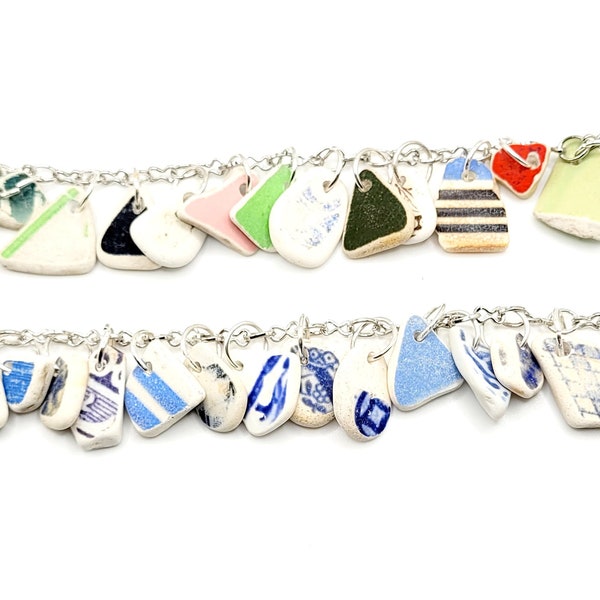 Sea Glass Jewelry/Genuine Sea Pottery Bracelet/Charm Bracelet/Unique Gift/Nautical Bracelet