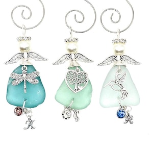 Crea tu propio ángel de cristal marino: elige color, piedra de nacimiento, letra y dije personalizados. Cristal marino auténtico. Regalo único. Ángel conmemorativo. Regalo para un amigo.