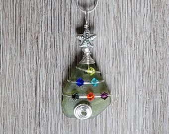 Genuine Sea Glass Christmas Tree Pendant/Sea Glass Christmas Tree Ornament/Coastal Ornament/Beach Decor