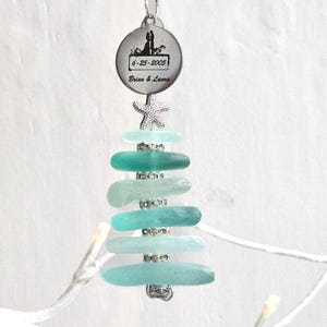 Ornement de verre de mer personnalisé/Ornement de mariage personnalisé/Noms et date/Mariage à la plage/Cadeau d&#39;anniversaire