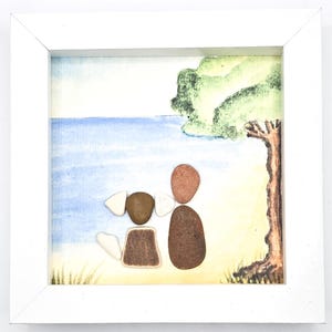Arte de guijarros para perros/Marco de 6x6/Perro de vidrio marino/Arte de guijarros de playa/Regalo personalizado para mascotas/Arte enmarcado pequeño
