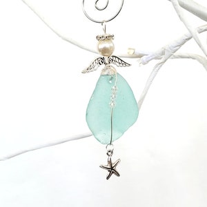 Genuine Sea Glass Angel Sun Catcher/Angel Car Charm/Angel Pendant/Angel Ornament/Get Well Gift/Religious Gift/Gift for Her/Birthday Gift/171