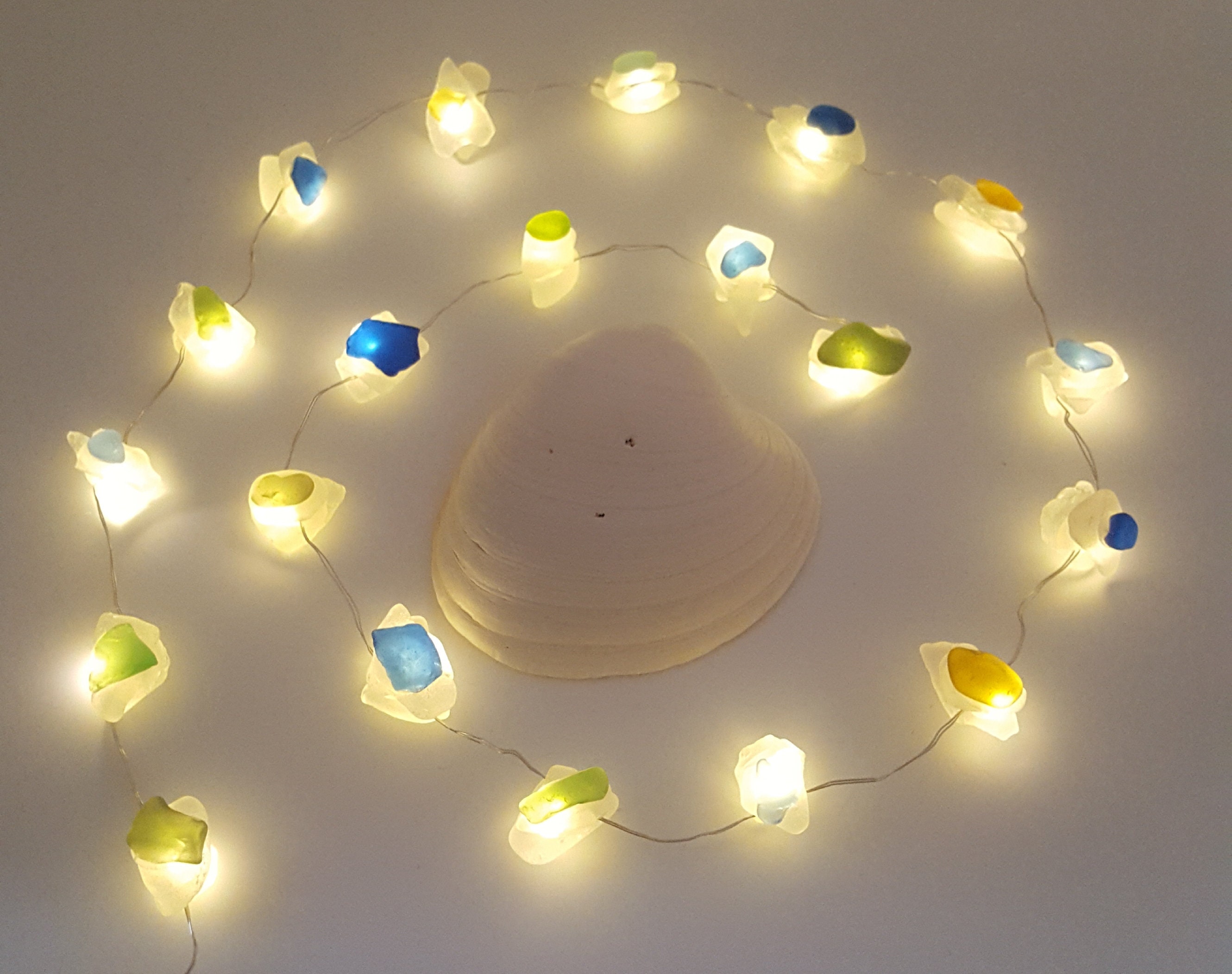 White LED String LightsSea Glass String LightsBeach WeddingAngel LightsSea Glass GarlandUnique GiftBirthday GiftBeach D\u00e9cor