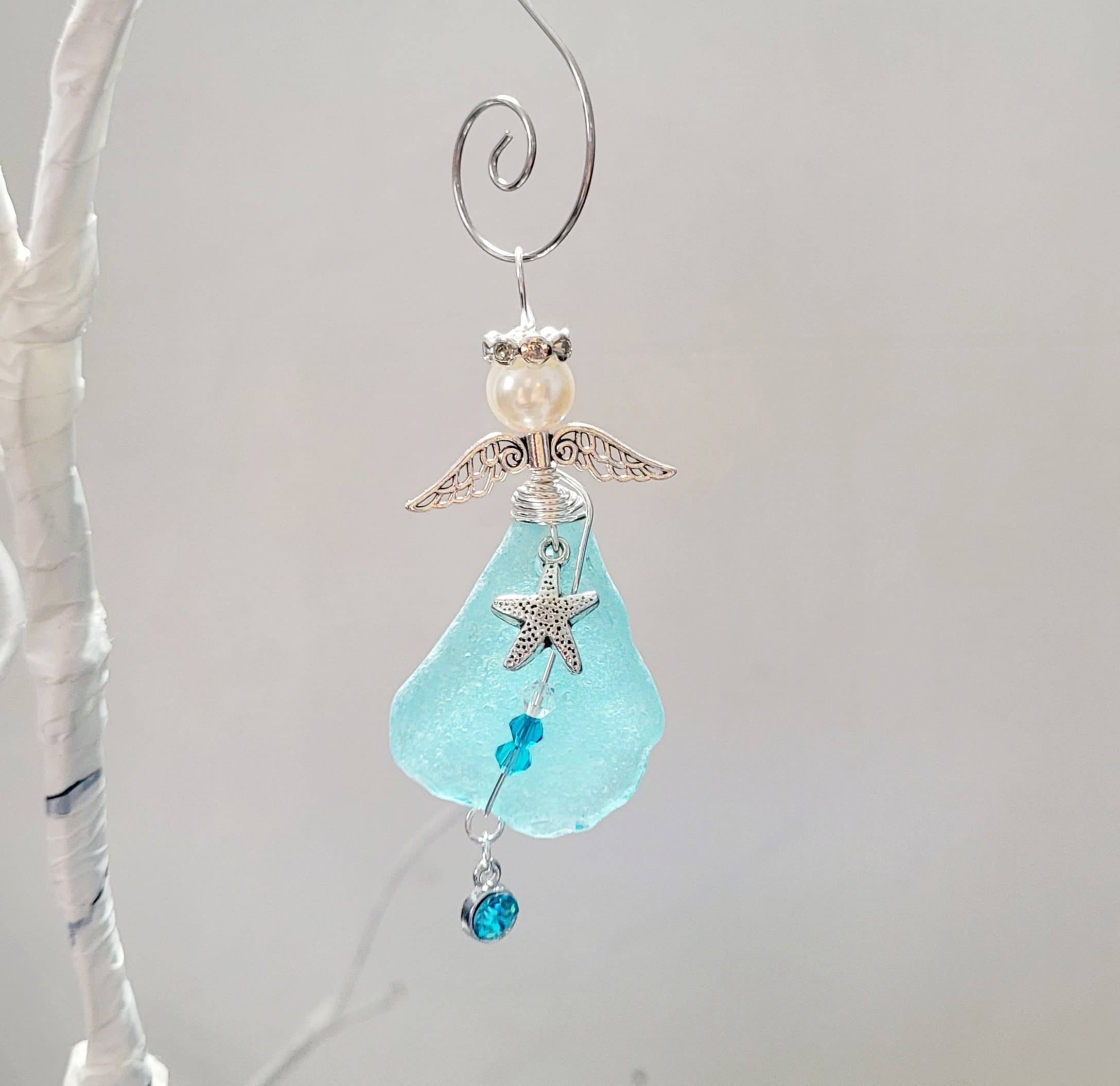 Sea Glass Guardian Angel/genuine Sea Glass Angel/aqua Blue Sea
