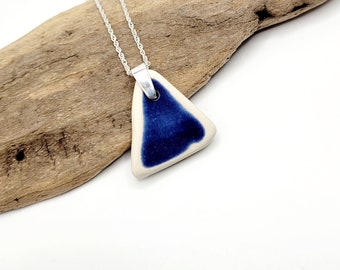 Genuine Sea Pottery Pendant Beach Ceramic Necklace Beach Ceramic Charm Unique Gift Blue Sea Pottery Sea Pottery Necklace