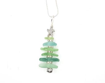 Sea glass tree necklace/Sea Glass Jewelry/Sea Glass Christmas Tree/Christmas Tree Pendant/Holiday Jewelry/Christmas Necklace