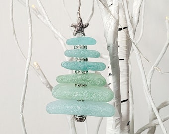 Sea Glass Christmas Tree Ornament/Sea Glass Pine Tree Ornament/Genuine Sea Glass Tree Ornament/310