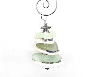 Oryginalna ozdoba choinkowa ze szkła i ceramiki morskiej, rustykalny wystrój domu nad jeziorem