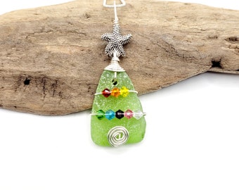 Genuine Sea Glass Christmas Tree Pendant/Sea Glass Christmas Tree Ornament/Coastal Ornament/Beach Decor