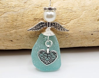 Sea Glass Angel Sun Catcher/Angel Car Charm/Angel Pendant/Angel Ornament/Get Well Gift/Gift for Her/Birthday Gift