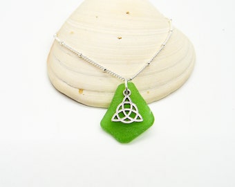 Sea Glass Necklace/St. Patrick's Day Necklace/Celtic Knot Necklace/Genuine Sea Glass/Irish Necklace/Good Luck Charm/Made to Order