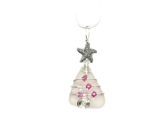 Colgante de árbol de Navidad de vidrio marino: Adorno costero con cuentas de cristal