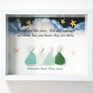 Schwester Meerglas Kunst/Bis zu 8 Personen/Schwestern sind wie Sterne/150x280/Benutzerdefinierte Formulierung/Personalisierte Schwester Geschenk/Benutzerdefinierte Schwester Geschenk/Schwester Kieselstein Kunst