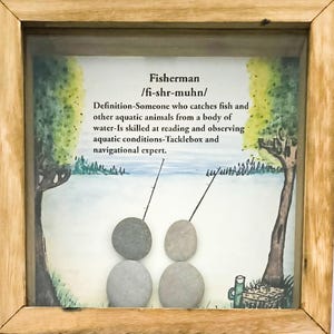 Arte con ciottoli da pesca/Arte con battute di pesca/5x5 o 8x8/Arazzo da parete con acquerello/Decorazione con ciottoli/Regalo per papà/Regalo per la festa del papà