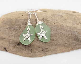 Genuine Sea Glass/seafoam Sea Glass Earrings/ Crystals/sea Glass