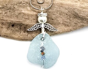 Atrapasueños de ángel de cristal marino auténtico, dije de ángel para coche, colgante de ángel, adorno de ángel, regalo de recuperación, regalo religioso, regalo para ella, regalo de cumpleaños.