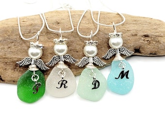 Collar de ángel de cristal marino genuino con letra/Ángel personalizado/Dije de ángel para coche/Colgante de ángel/Ángel de la guarda/Regalo de ángel/Regalo para amigo