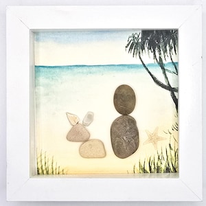 Arte de guijarros para perros/Marco de 5x5/Perro de vidrio marino/Arte de guijarros de playa/Regalo personalizado para mascotas/Arte enmarcado pequeño