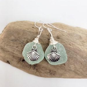 Genuine Sea Glass/Seafoam Sea Glass Earrings/ Crystals/Sea Glass and Sterling Silver Earrings/Gift for Her