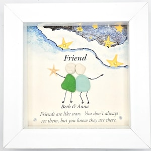 Arte de vidrio marino para amigos/Los amigos son como estrellas/Marco de 5x5 o 8x8/Texto personalizado/Regalo personalizado para amigos/Regalo personalizado para amigos/Arte de guijarros para amigos