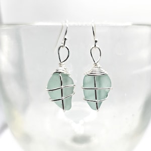 Genuine Sea Glass/Seafoam Sea Glass Earrings/ Crystals/Sea Glass and Sterling Silver Earrings/Gift for Her