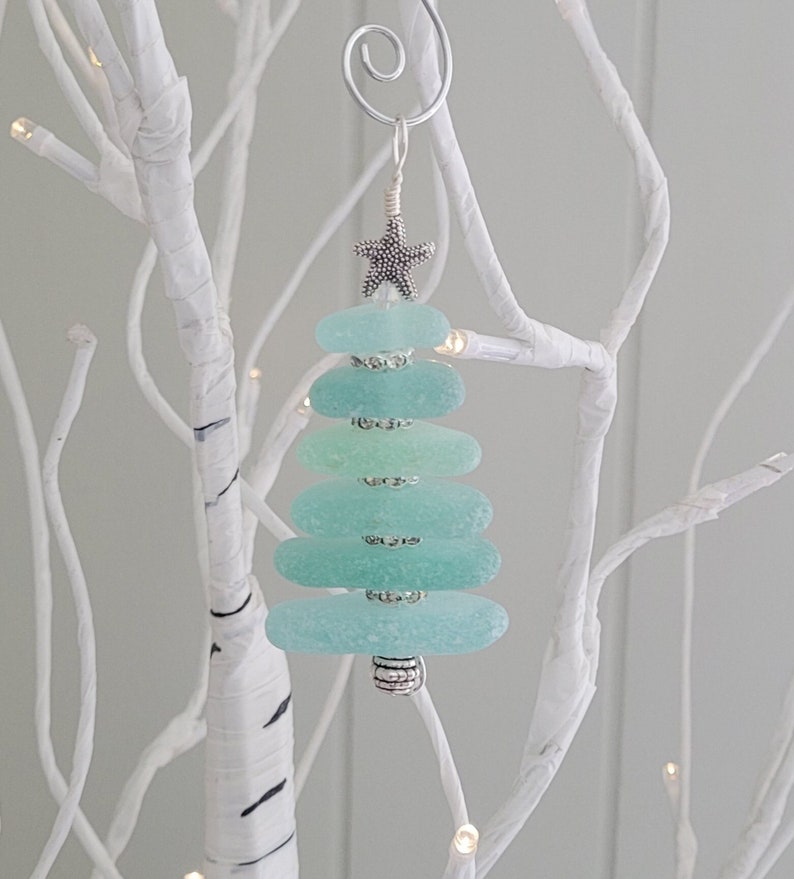 Sea Glass Christmas Tree Ornament/Sea Glass Pine Tree Ornament image 1