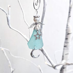Genuine Sea Glass Angel Sun Catcher/Angel Car Charm/Angel Pendant/Angel Ornament/Get Well Gift/Religious Gift/Gift for Her/Birthday Gift/197