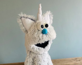 Blue Fuzzy unicorn handpuppet, Monster puppet, Professional Handpuppet, Unicorn Puppet, Muppet Puppet, Ventriloquist puppet, unicorn monster