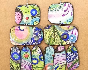Handmade Earrings, Boho, Floral, Recycled