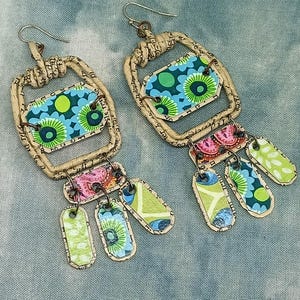 Boho recycled earrings, Handmade, hippie, vintage, unique, gift for her, lightweight