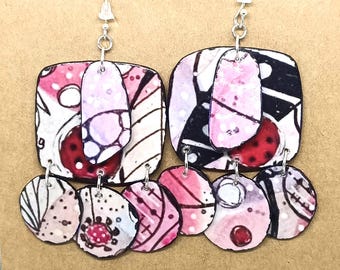 Handmade earrings, Pink, Recycled