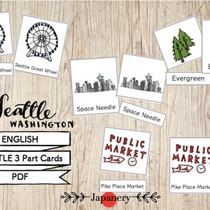Seattle 3 Part Cards Montessori | English | Flash Cards | Homeschool Material | Preschool | Washington State| Education