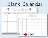 Blank Calendar | Kids Calendar | School Calendar | Homeschool Calendar | 12 months | Undated | Any Year | Without Dates | Monday or Sunday
