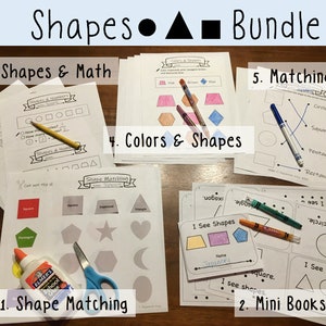 Learning Shapes Bundle| Shape Matching, Math Center, Shape and Colors, Mini Books, Matching Names - Shapes| Educational Printable