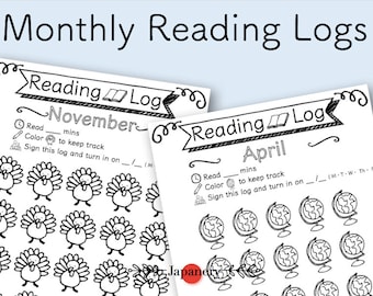 Monthly Reading Logs for Kids | Teachers | Homeschool Material | Year Long Reading Tracker