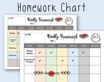 Home Work Checklist Chart for Kids