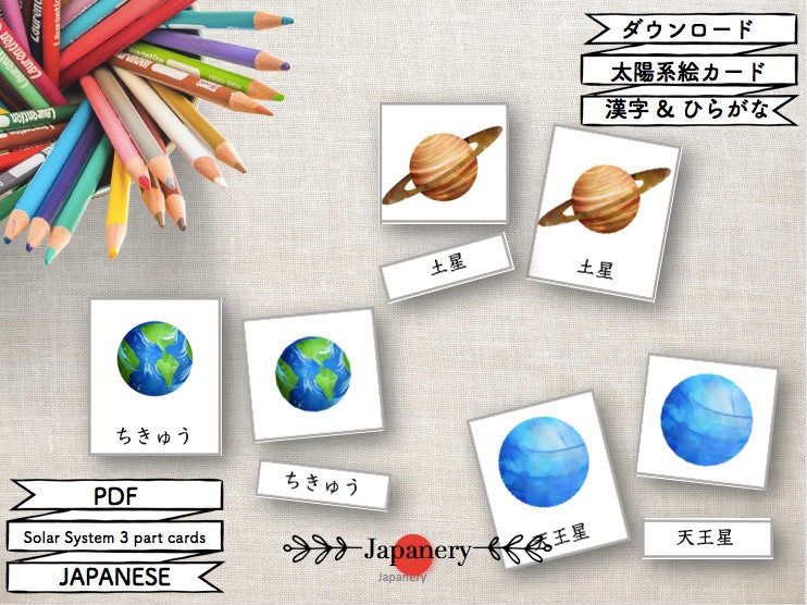 太陽系絵カードポスター漢字ひらがな Solar System 3 Part Cards Japanese Etsy Ireland