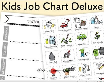 Kids Chore Routine Chart Deluxe DIY Set [Printable] Daily, Weekly, 20 Day Challenge, Summer Jobs, Goals