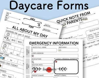 Daycare Daily Report Log Form/ Emergency Contact Form/ Daycare Starter Kit Printable
