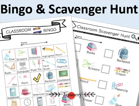 Scavenger Hunt Bingo Classroom Theme Back To School Printable