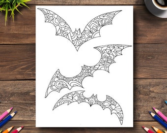 Halloween Coloring Page #15 - DIGITAL (Printable PDF Illustration, Day of the Dead Art, Adult Coloring Books, Bats, Scary, Zentangle)