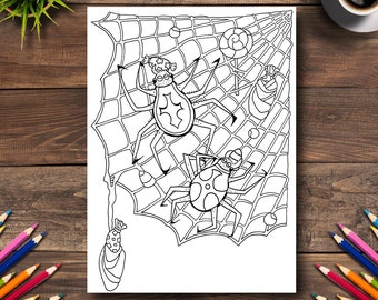 Halloween Coloring Page #34 - DIGITAL (Printable PDF Illustration, Day of the Dead Art, Adult Coloring Books, Spiders Web, Treats, Trick)