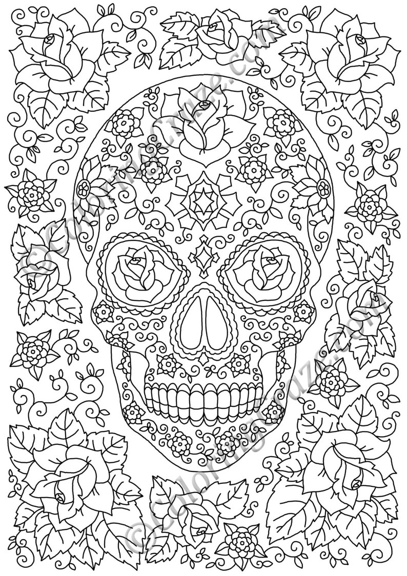 Day of the Dead Coloring Page 11 DIGITAL printable PDF Illustration ...