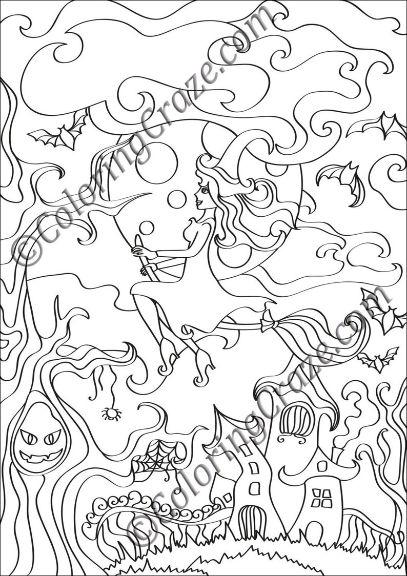 Halloween Coloring Page 1 DIGITAL printable PDF - Etsy