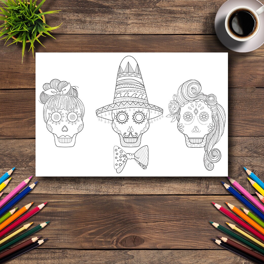 Day Of The Dead Coloring Page 23 Digital Printable Pdf Etsy