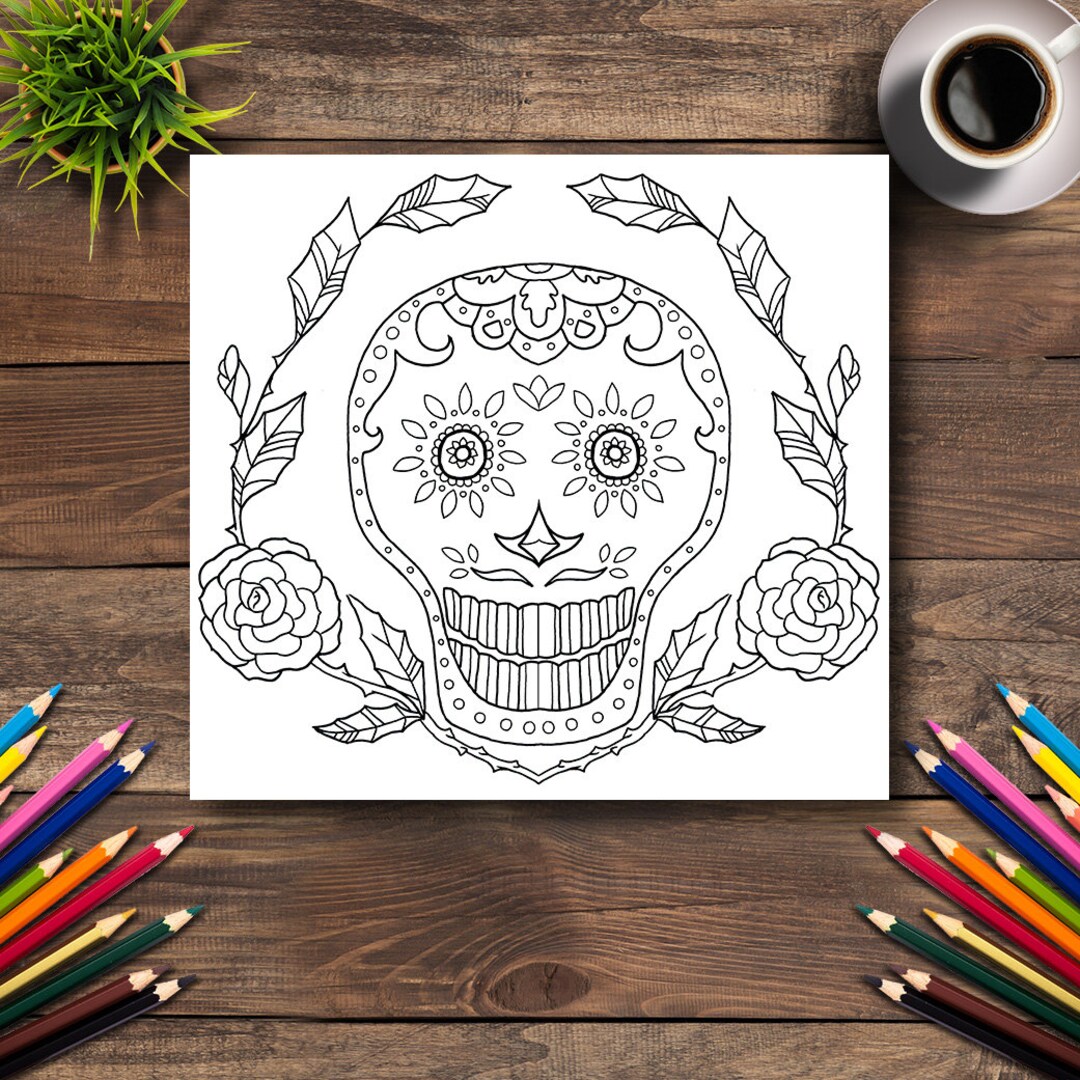 Day of the Dead Coloring Page 17 DIGITAL printable PDF Etsy