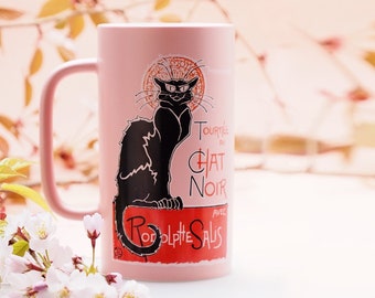 Le Chat Noir 17oz Coffee Mug Black CatPink Long Large Collectible Art Gift Home Cafe Post Impressionism Ice Coffee Mug